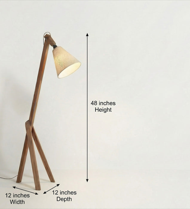 Melman Wooden Floor Lamp with Brown Base and Beige Fabric Lampshade