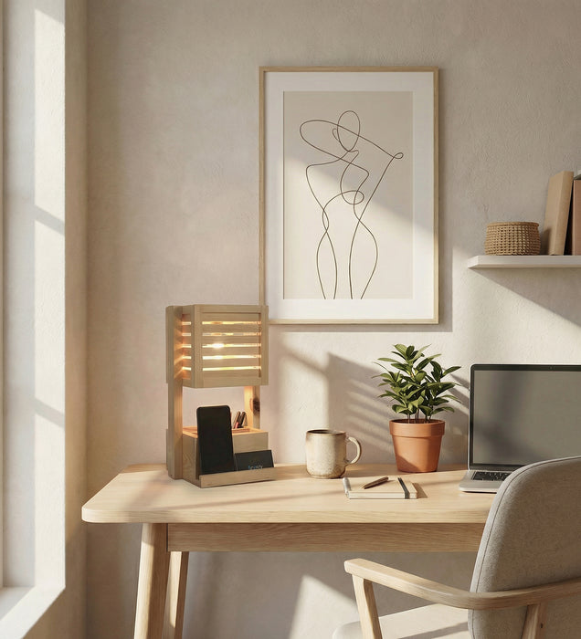 Minister Wooden Table Lamp With Desk Organiser