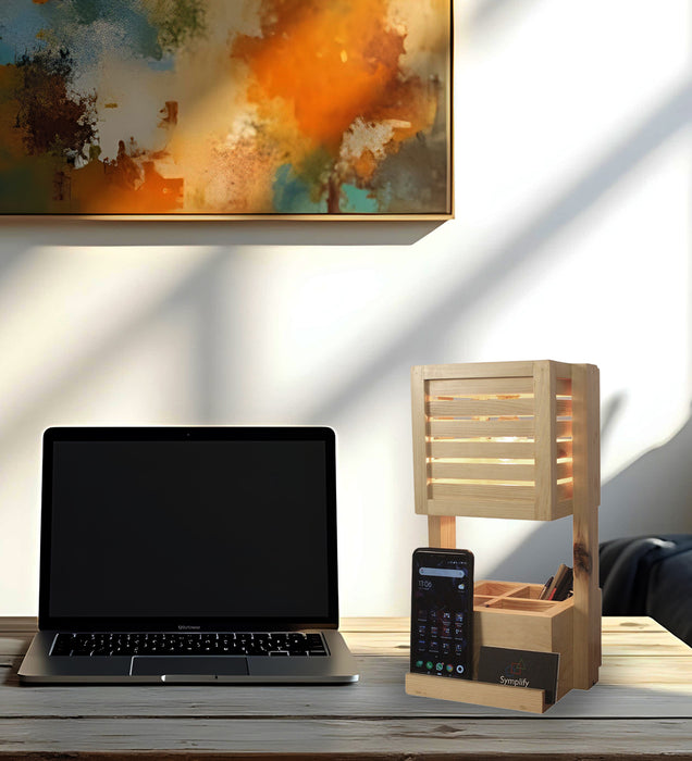 Minister Wooden Table Lamp With Desk Organiser