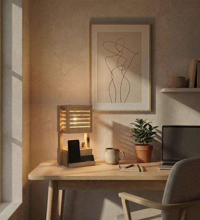 Minister Wooden Table Lamp With Desk Organiser