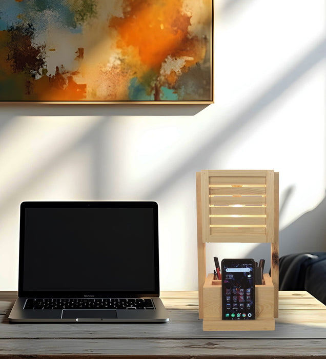 Minister Wooden Table Lamp With Desk Organiser