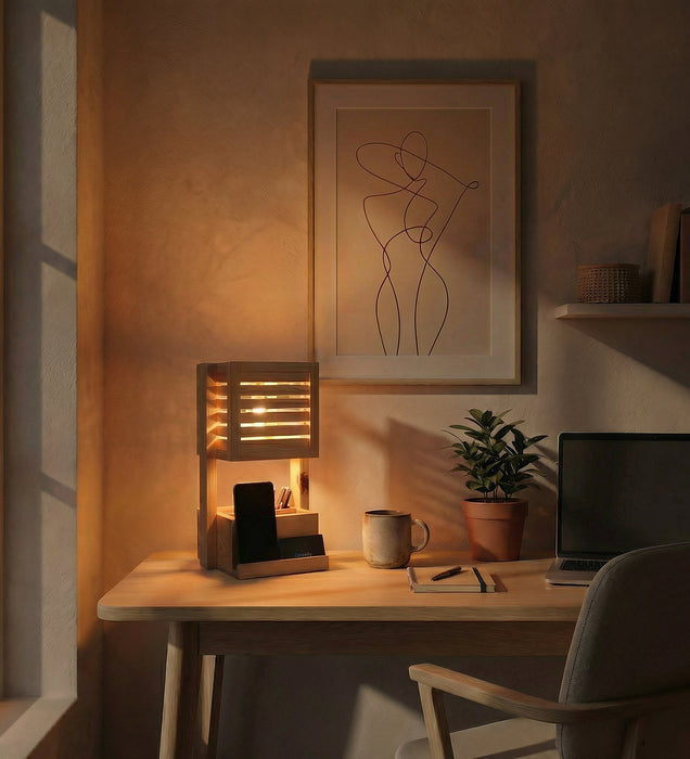 Minister Wooden Table Lamp With Desk Organiser