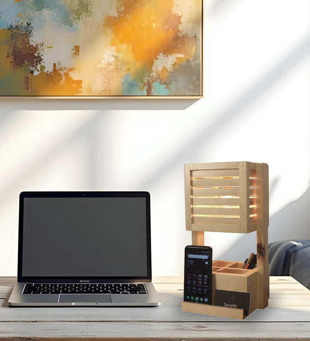 Minister Wooden Table Lamp With Desk Organiser