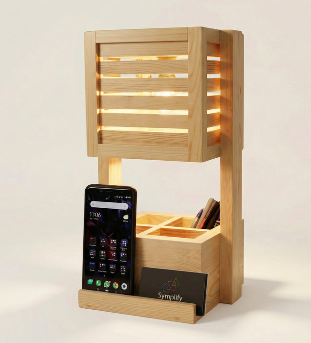 Minister Wooden Table Lamp With Desk Organiser
