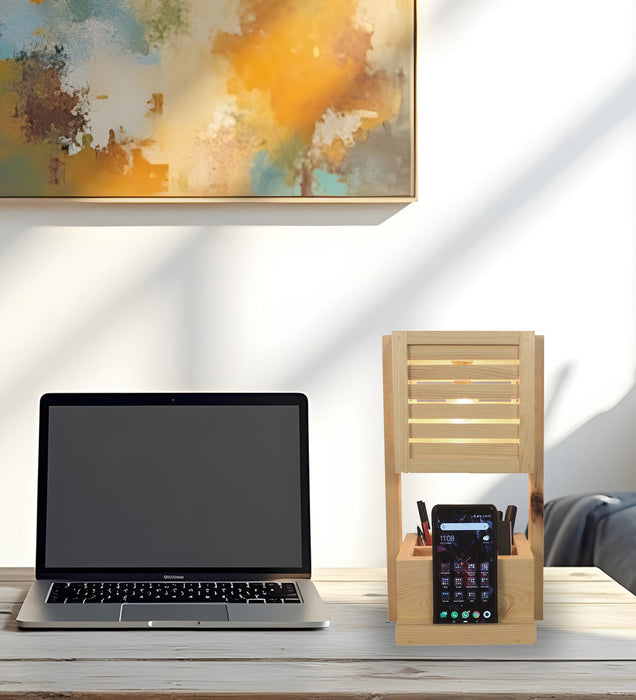 Minister Wooden Table Lamp With Desk Organiser