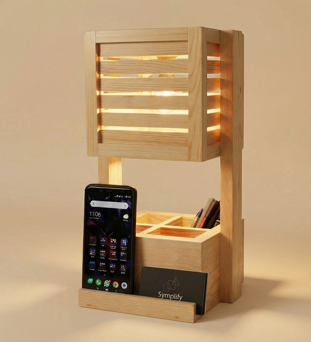 Minister Wooden Table Lamp With Desk Organiser
