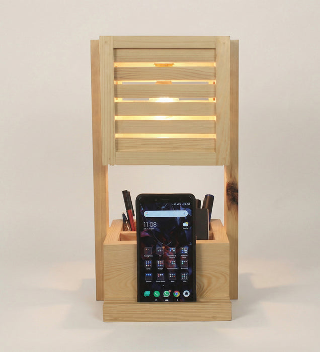 Minister Wooden Table Lamp With Desk Organiser