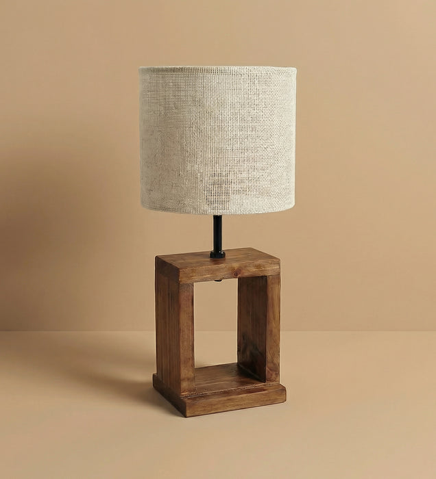 Moby Brown Wooden Table Lamp with Fabric Lampshade