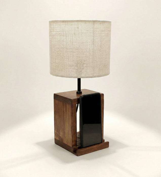 Moby Brown Wooden Table Lamp with Fabric Lampshade