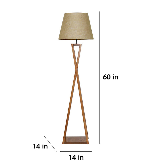 Monica Wooden Floor Lamp With Brown Base and Beige Fabric Lampshade