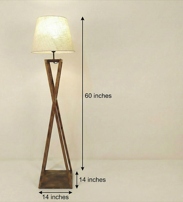 Monica Wooden Floor Lamp With Brown Base and Beige Fabric Lampshade