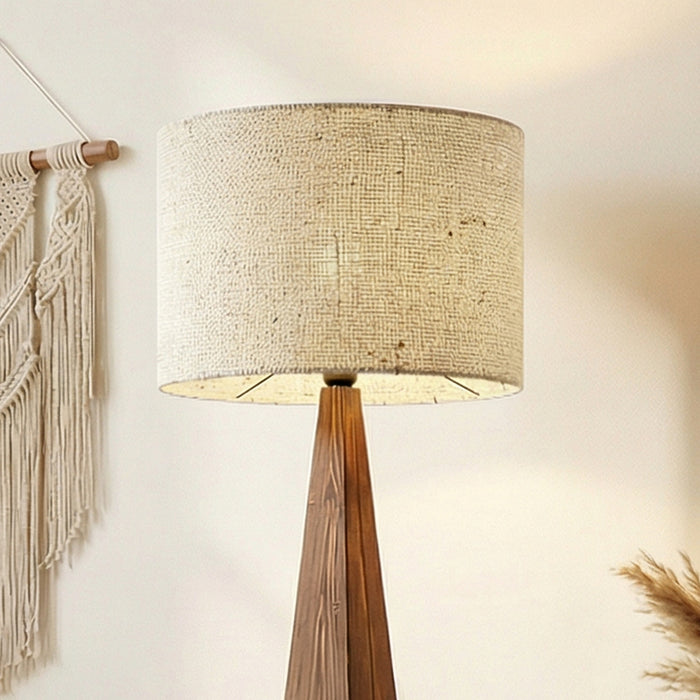 Monolith Wooden Floor Lamp with Brown Base and Jute Fabric Lampshade