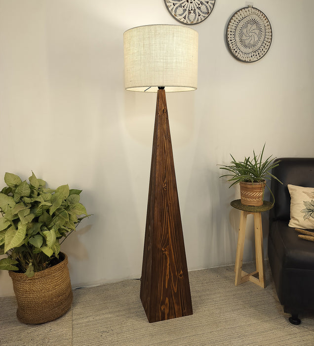 Monolith Wooden Floor Lamp with Brown Base and Jute Fabric Lampshade