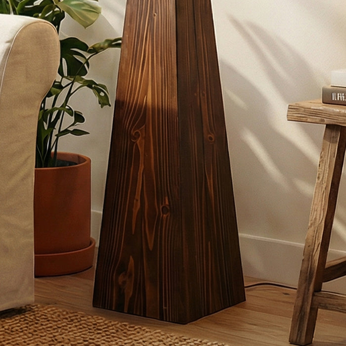 Monolith Wooden Floor Lamp with Brown Base and Jute Fabric Lampshade