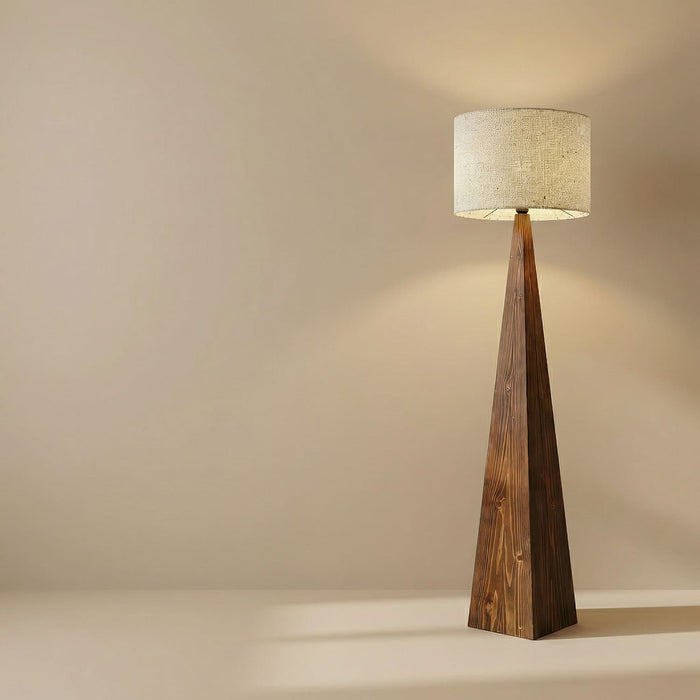 Monolith Wooden Floor Lamp with Brown Base and Jute Fabric Lampshade