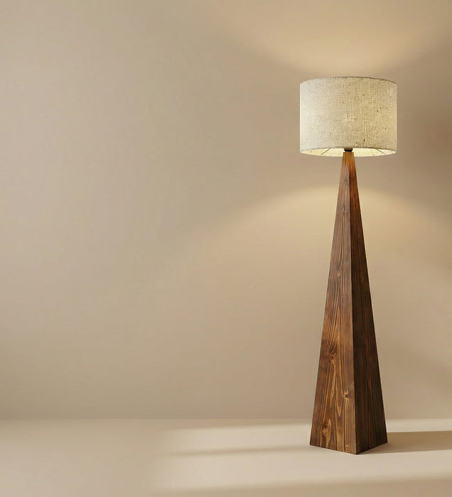 Monolith Wooden Floor Lamp with Brown Base and Jute Fabric Lampshade