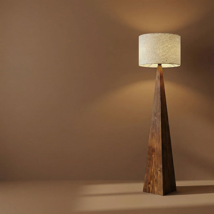 Monolith Wooden Floor Lamp with Brown Base and Jute Fabric Lampshade