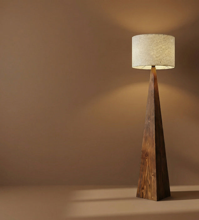 Monolith Wooden Floor Lamp with Brown Base and Jute Fabric Lampshade