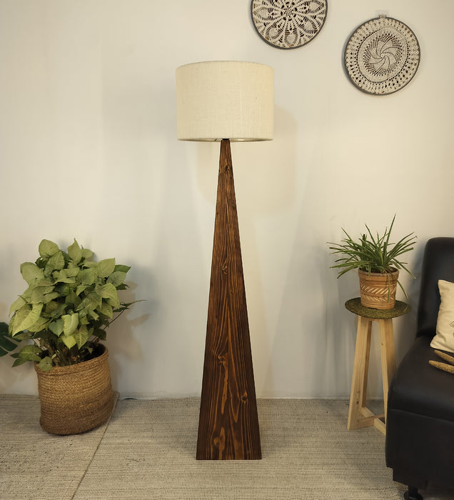 Monolith Wooden Floor Lamp with Brown Base and Jute Fabric Lampshade