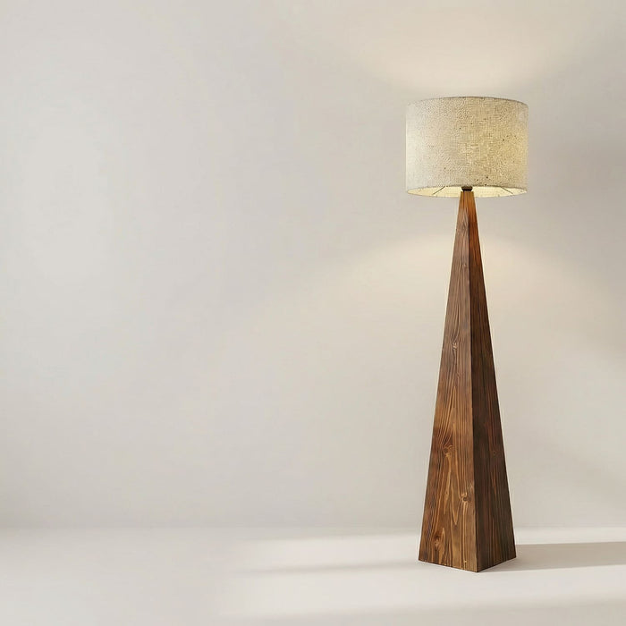 Monolith Wooden Floor Lamp with Brown Base and Jute Fabric Lampshade