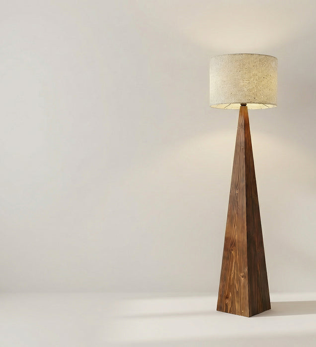 Monolith Wooden Floor Lamp with Brown Base and Jute Fabric Lampshade