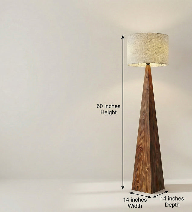 Monolith Wooden Floor Lamp with Brown Base and Jute Fabric Lampshade