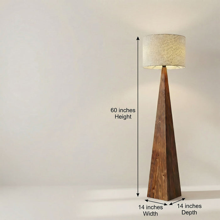 Monolith Wooden Floor Lamp with Brown Base and Jute Fabric Lampshade