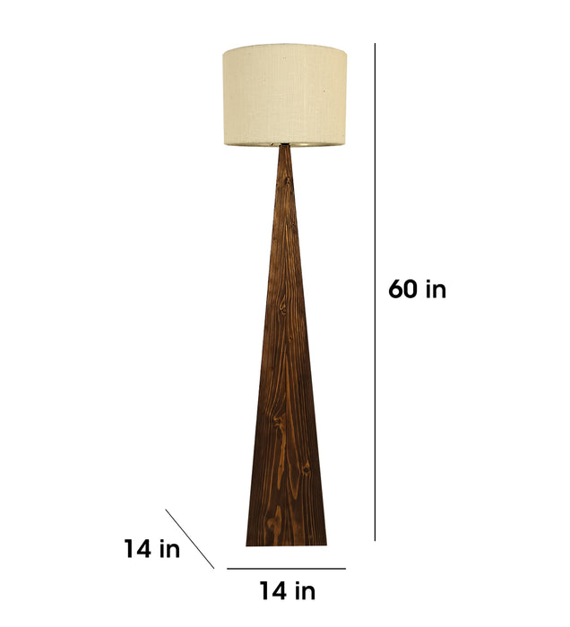 Monolith Wooden Floor Lamp with Brown Base and Jute Fabric Lampshade