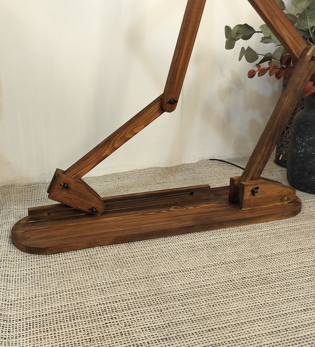 Moonwalker Wooden Floor Lamp with Brown Base and Premium Beige Fabric Lampshade