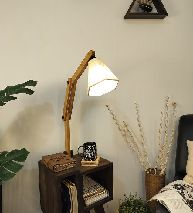 Noel Wooden Floor Lamp with Brown Base and Jute Fabric Lampshade