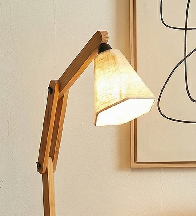 Noel Wooden Floor Lamp with Brown Base and Jute Fabric Lampshade