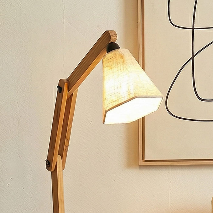 Noel Wooden Floor Lamp with Brown Base and Jute Fabric Lampshade