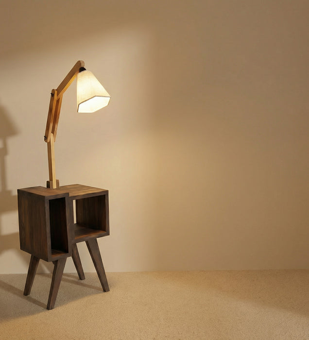 Noel Wooden Floor Lamp with Brown Base and Jute Fabric Lampshade