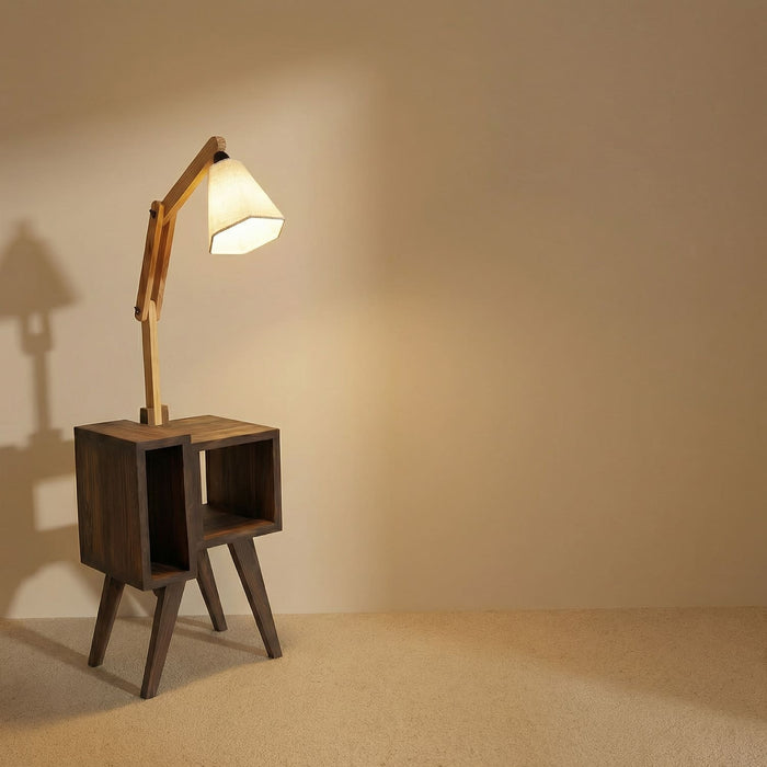 Noel Wooden Floor Lamp with Brown Base and Jute Fabric Lampshade