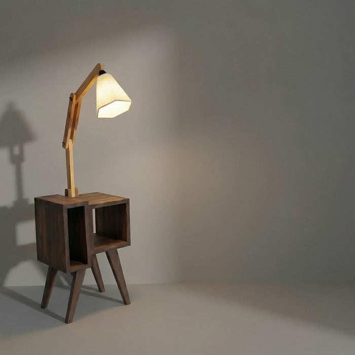 Noel Wooden Floor Lamp with Brown Base and Jute Fabric Lampshade