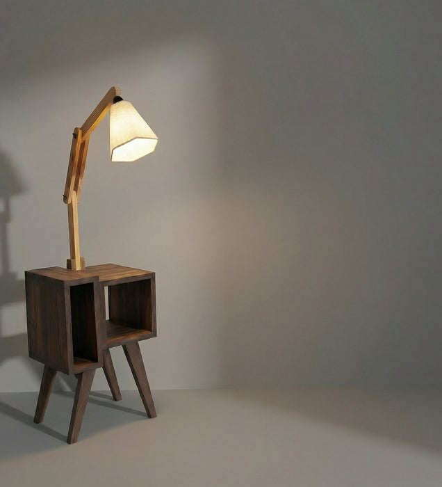 Noel Wooden Floor Lamp with Brown Base and Jute Fabric Lampshade