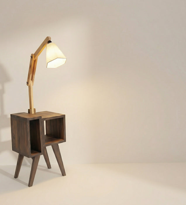Noel Wooden Floor Lamp with Brown Base and Jute Fabric Lampshade
