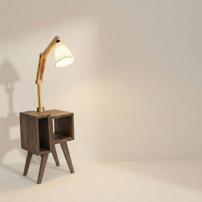 Noel Wooden Floor Lamp with Brown Base and Jute Fabric Lampshade