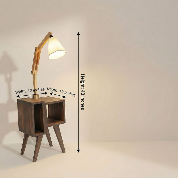 Noel Wooden Floor Lamp with Brown Base and Jute Fabric Lampshade