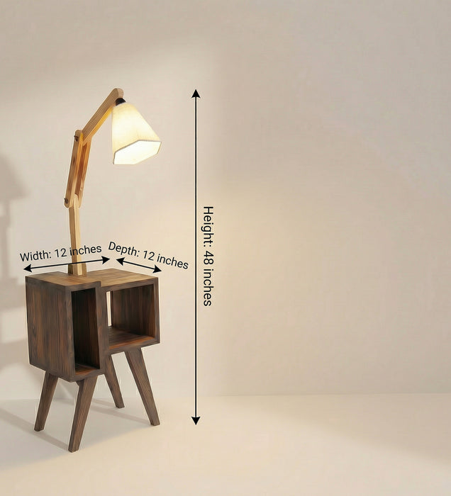 Noel Wooden Floor Lamp with Brown Base and Jute Fabric Lampshade