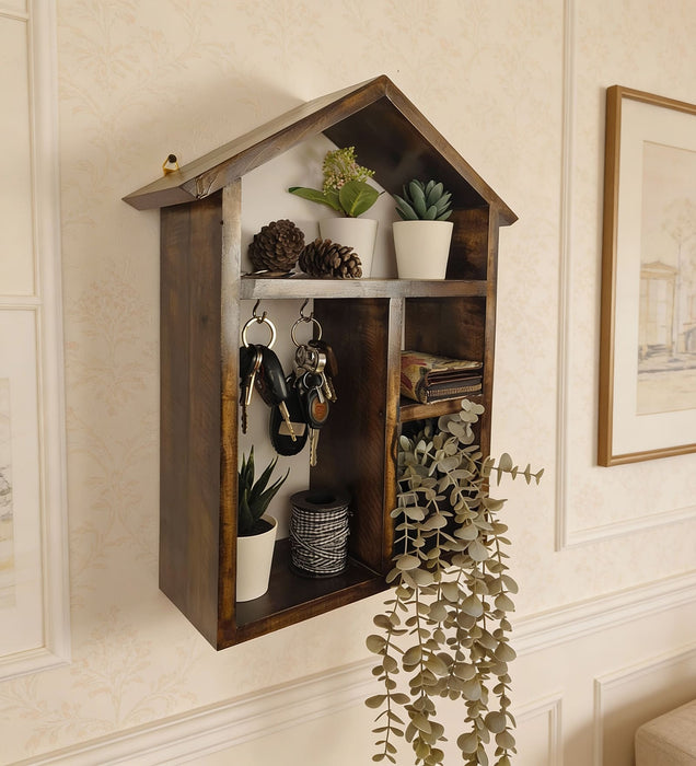 OCTAVIUS Wooden Wall Shelf Organiser with Key Holders
