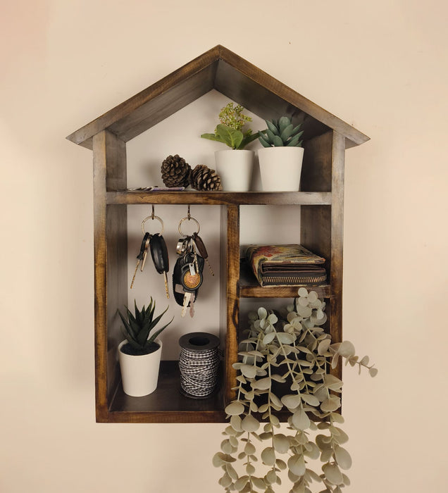 OCTAVIUS Wooden Wall Shelf Organiser with Key Holders