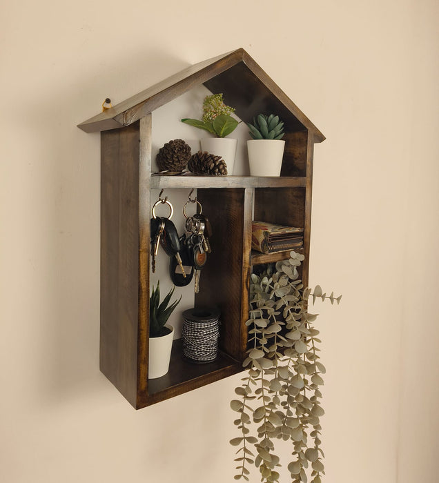 OCTAVIUS Wooden Wall Shelf Organiser with Key Holders