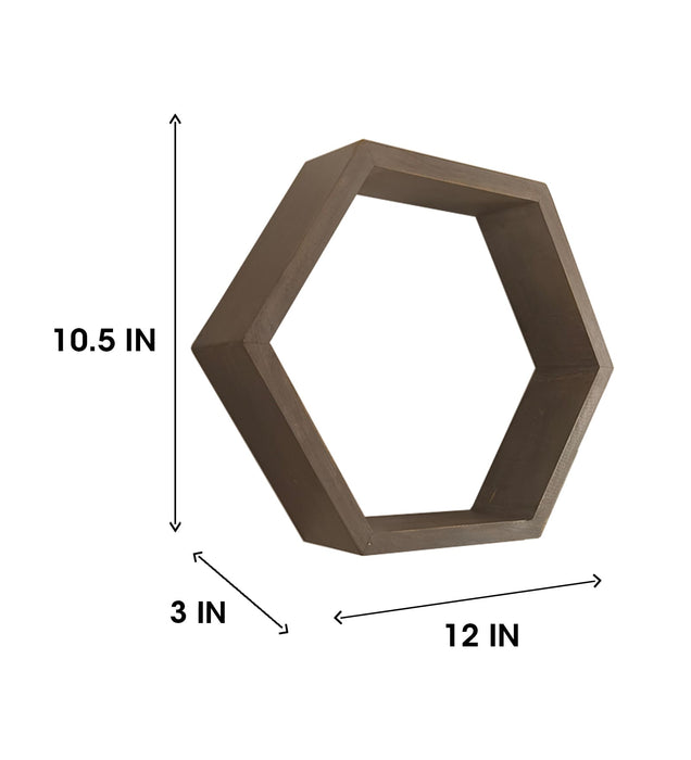 OLIVER III Hexagonal Shaped Set of 3 Wooden Wall Shelves