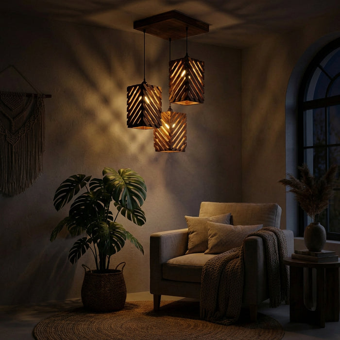 Oblique Brown Cluster Hanging Lamp