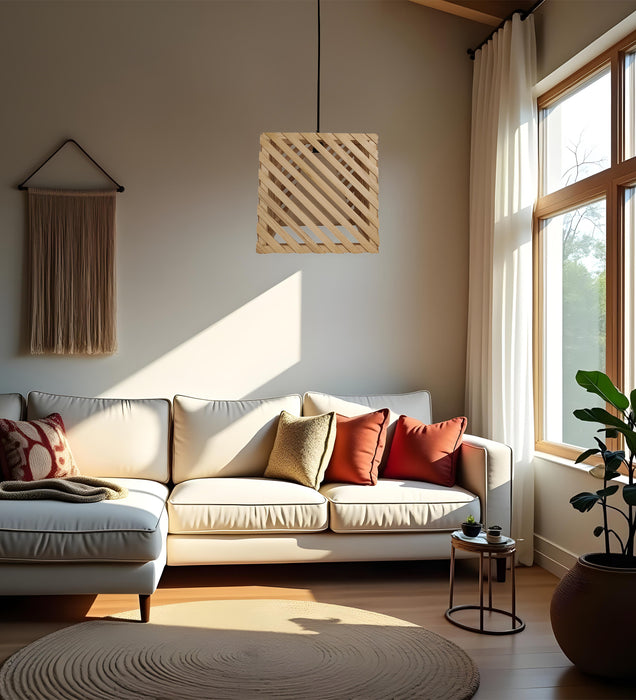 Oblique Beige Wooden Single Hanging Lamp