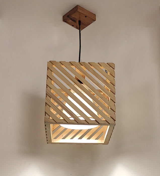 Oblique Beige Wooden Single Hanging Lamp