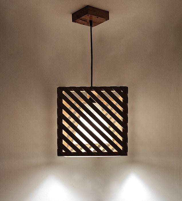 Oblique Beige Wooden Single Hanging Lamp