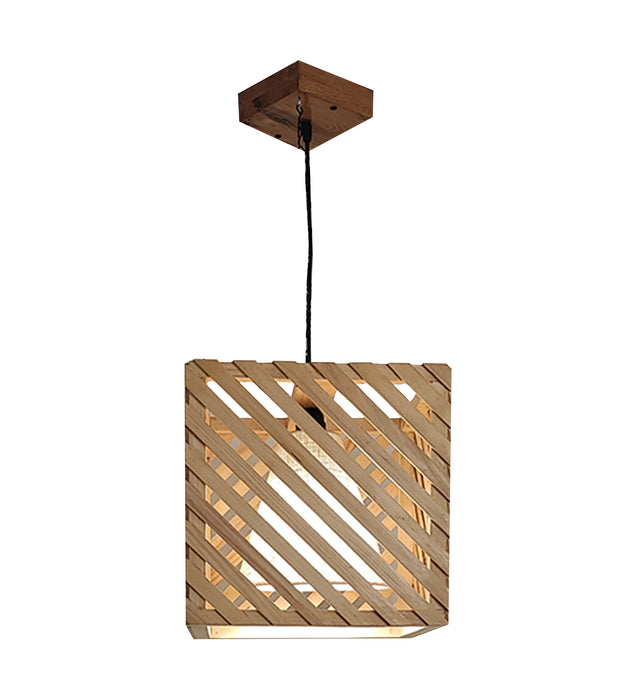 Oblique Beige Wooden Single Hanging Lamp