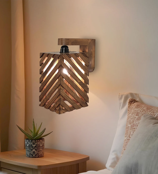 Oblique Brown Wooden Wall Light